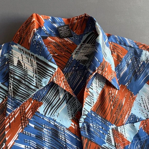 Joel of California 1970s Disco Shirt | Size L | Geometric Print Vintage 70s - Picture 6 of 11